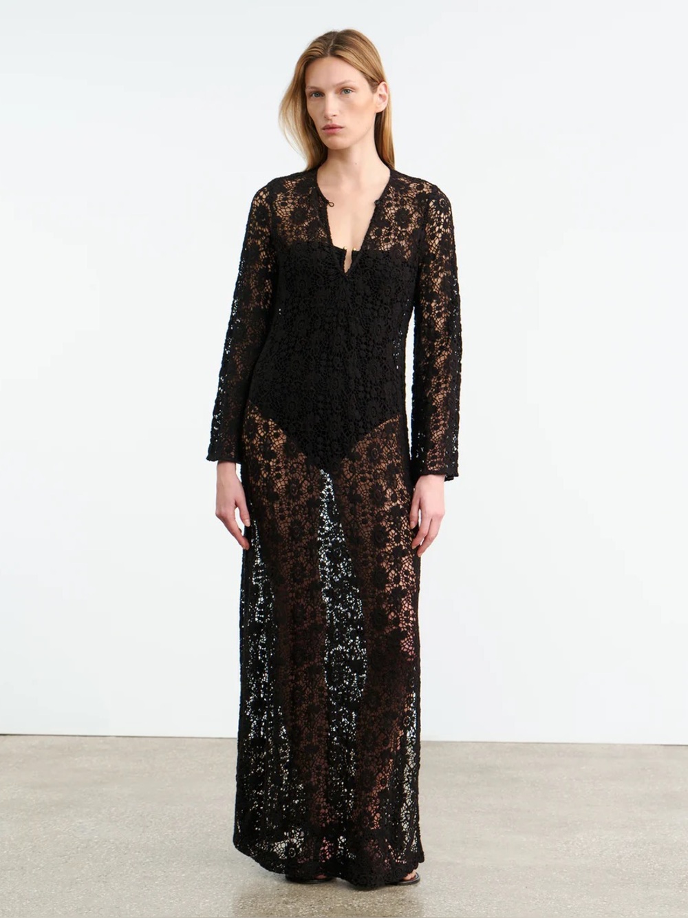 NWOT Nili Lotan Della Black Cotton Lace Kaftan